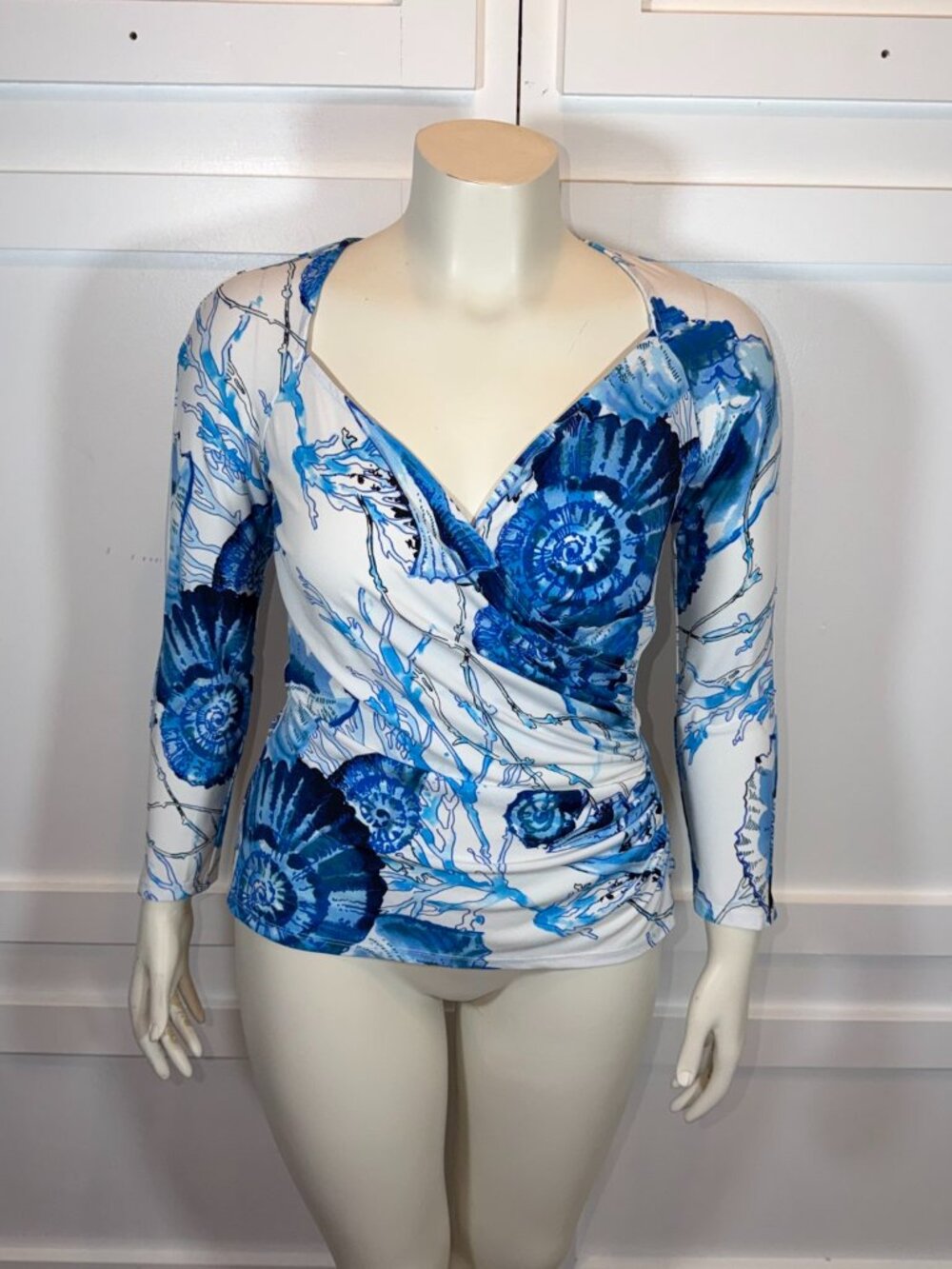 Boston Proper Blue Women's Print Wrap Top XL